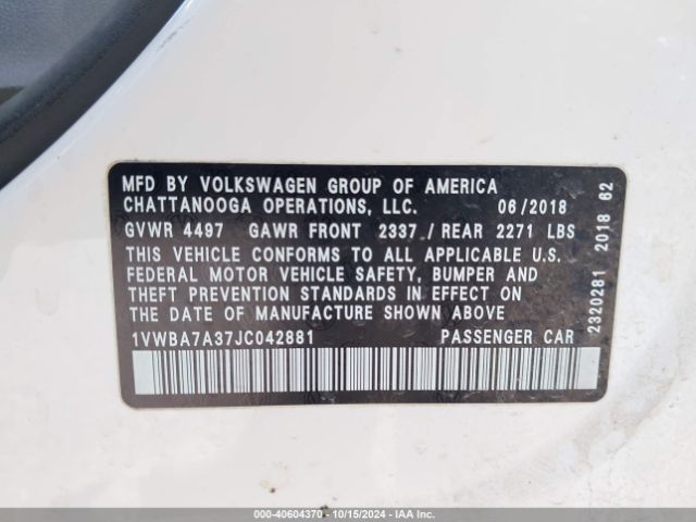 1VWBA7A37JC042881 Volkswagen Passat 2.0t Se