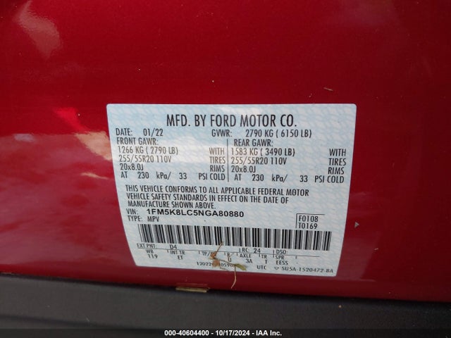 Ford Explorer King Ranch 2022 1FM5K8LC5NGA80880 Image 9