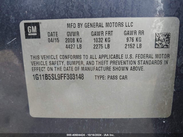 Chevrolet MALIBU LS 2015 1G11B5SL9FF303148 Image 9