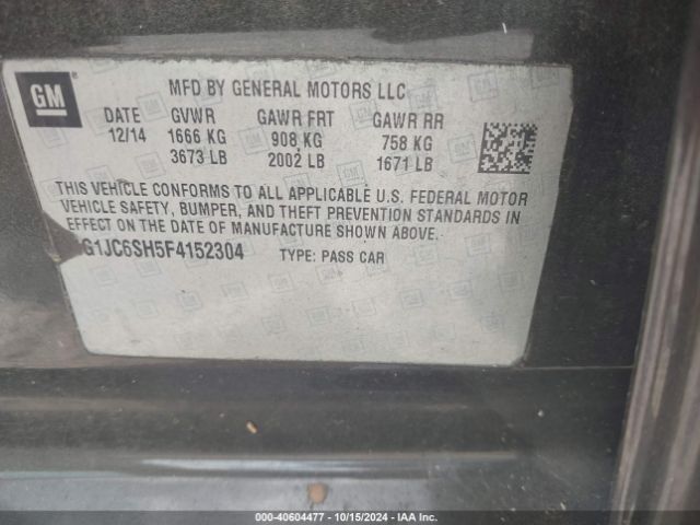 1G1JC6SH5F4152304 Chevrolet Sonic Lt Auto
