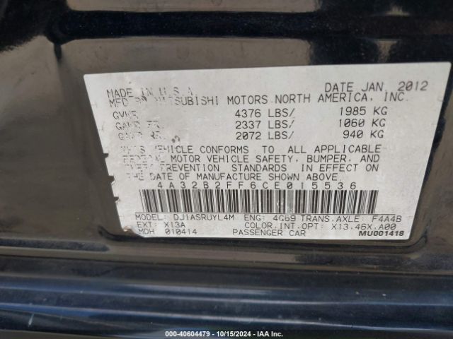 2012 MITSUBISHI GALANT 4A32B2FF6CE015536 Photo 8