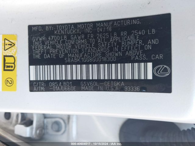 58ABK1GG8GU018300 Lexus ES 350