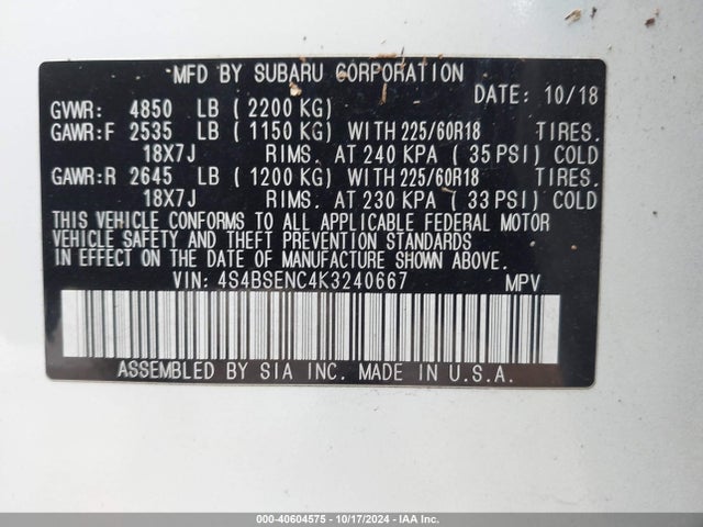 4S4BSENC4K3240667 Subaru Outback 3.6r Limited