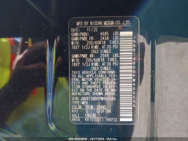 JN8BT3BB0PW466586 Nissan Rogue Sv Intelligent Awd