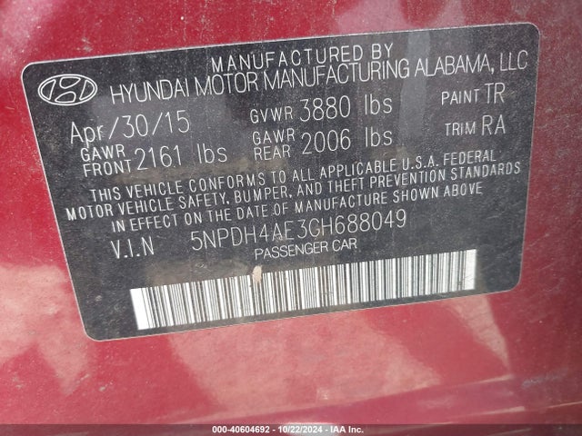 Hyundai ELANTRA SE 2016 5NPDH4AE3GH688049 Image 9