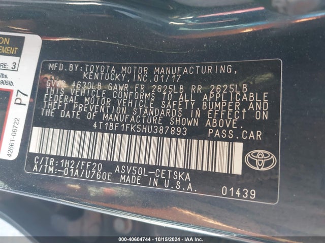 Toyota CAMRY SE 2017 4T1BF1FK5HU387893 Image 9