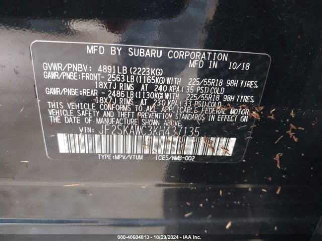 JF2SKAWC3KH437135 Subaru Forester Touring