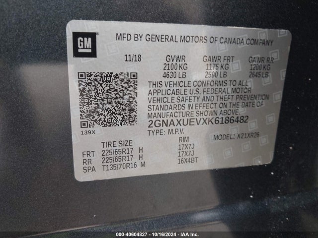 Chevrolet EQUINOX LT 2019 2GNAXUEVXK6186482 Image 9