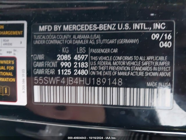 55SWF4JB4HU189148 Mercedes-Benz C 300 Luxury/sport
