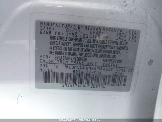 3N1AB7APXHY308736 Nissan SENTRA SV