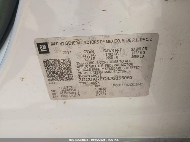 Chevrolet Silverado K1500 Lt 2018 3GCUKREC4JG155053 Image 9