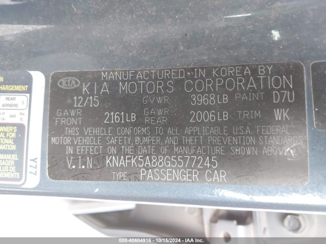 KIA FORTE LX 2016 KNAFK5A88G5577245 Image 9