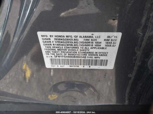 5FNYF6H80GB004348 Honda Pilot Ex-l