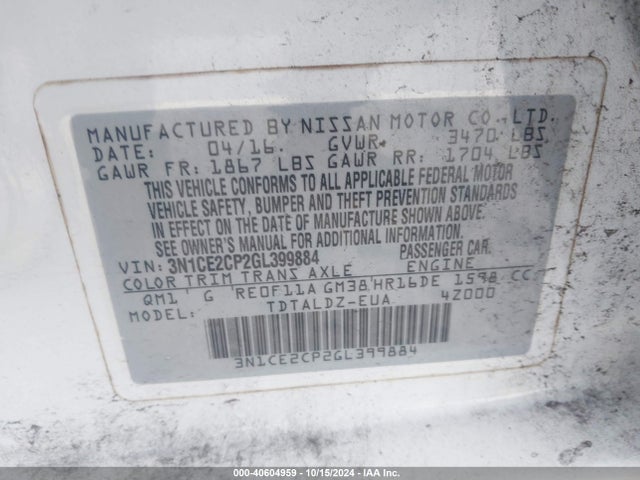 Nissan Versa Note S (sr)/s Plus/sl/sr/sv 2016 3N1CE2CP2GL399884 Image 9