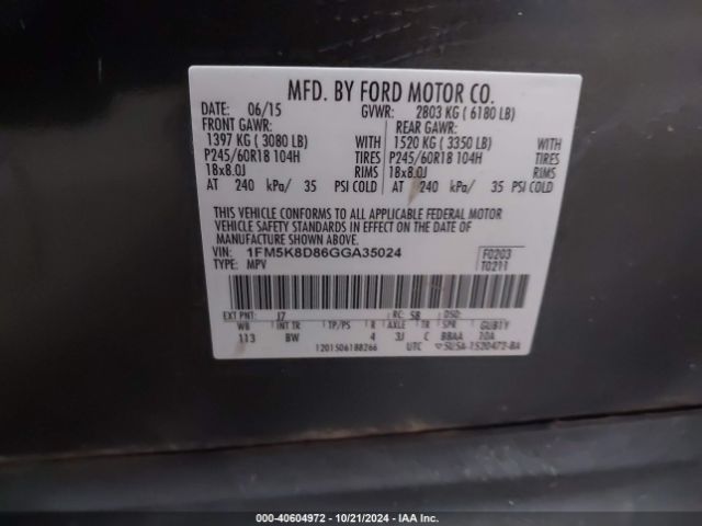 1FM5K8D86GGA35024 Ford EXPLORER XLT