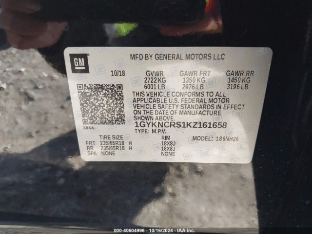 1GYKNCRS1KZ161658 Cadillac XT5 LUXURY