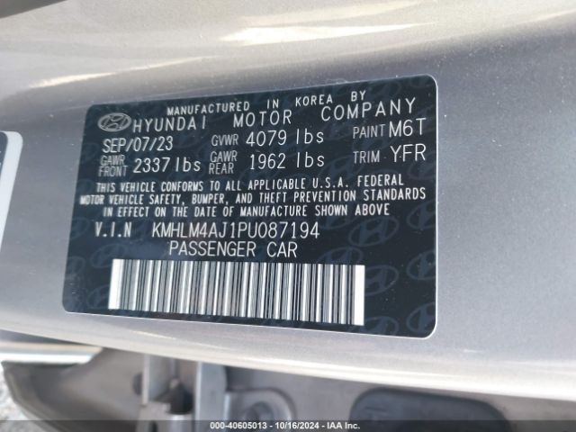 KMHLM4AJ1PU087194 Hyundai Elantra Hybrid Blue