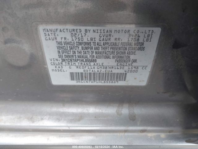 3N1CN7AP1HL855889 Nissan Versa 1.6 S+