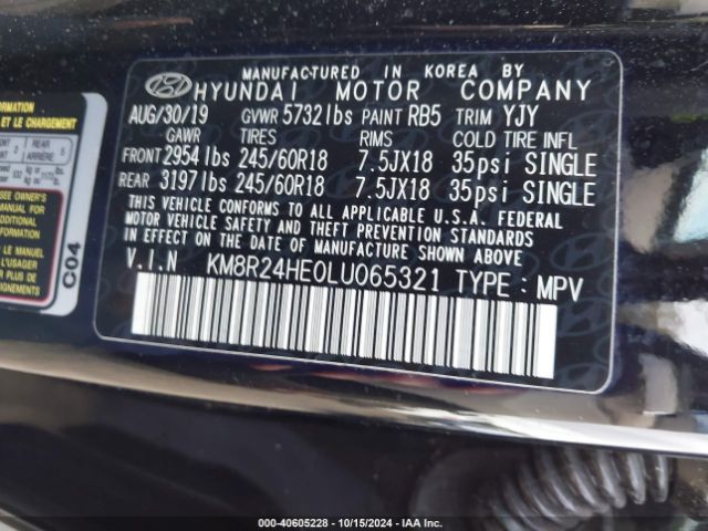 KM8R24HE0LU065321 Hyundai Palisade Sel