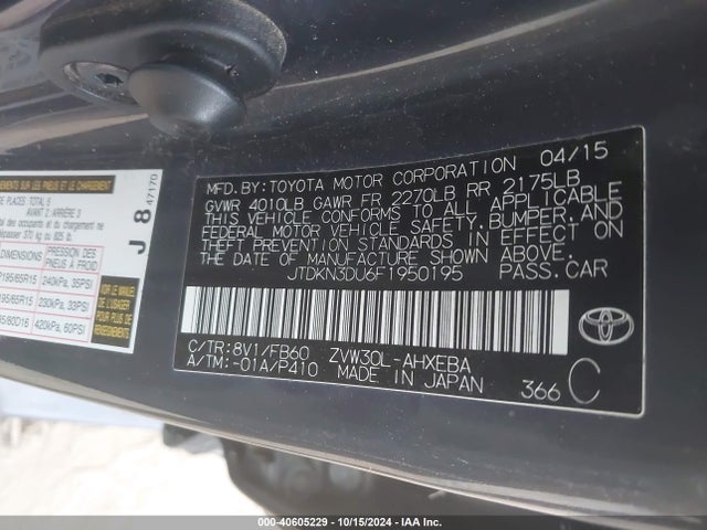 Toyota Prius Two 2015 JTDKN3DU6F1950195 Image 9
