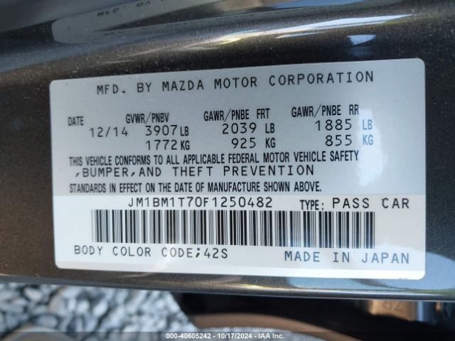 JM1BM1T70F1250482 Mazda Mazda3 I Sv