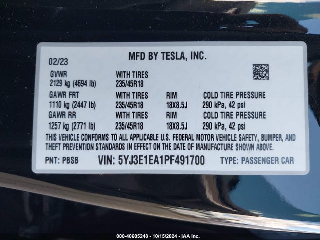 2023 TESLA MODEL 3 5YJ3E1EA1PF491700 Photo 8