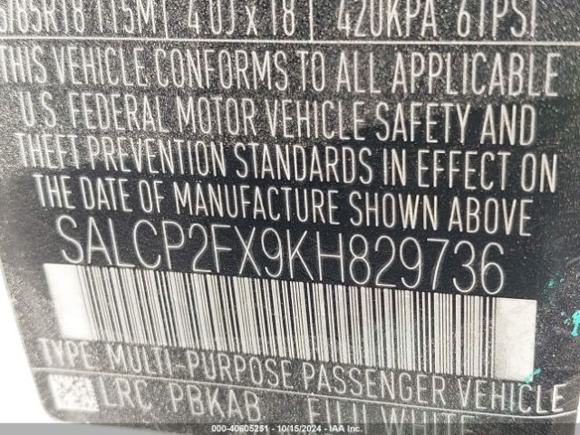 SALCP2FX9KH829736 Land Rover Discovery Sport Se
