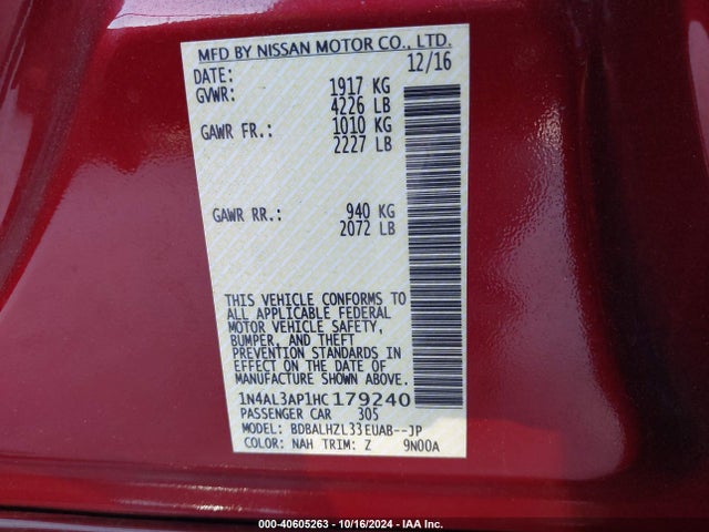 Nissan Altima 2.5 Sr 2017 1N4AL3AP1HC179240 Image 9