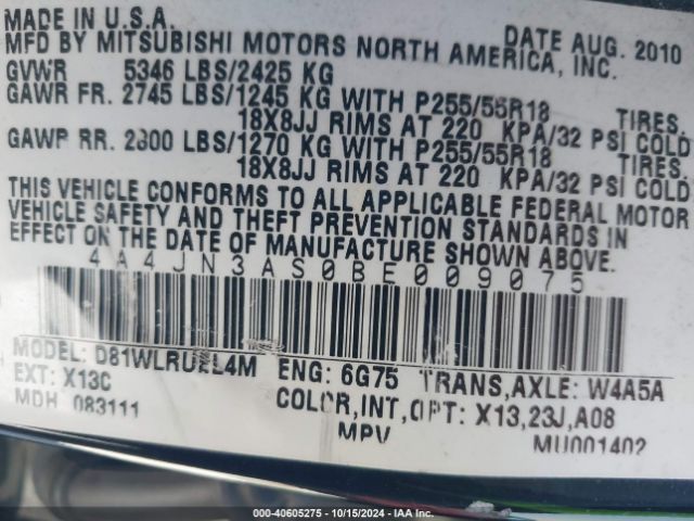 2011 MITSUBISHI ENDEAVOR 4A4JN3AS0BE009075 Photo 8