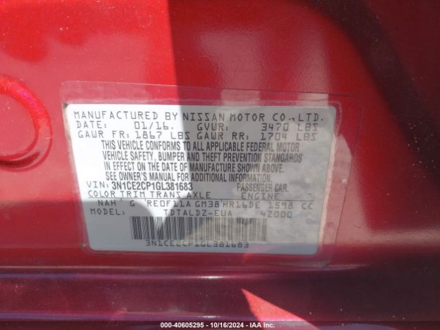 3N1CE2CP1GL381683 Nissan Versa Note S (sr)/s Plus/sl/sr/sv
