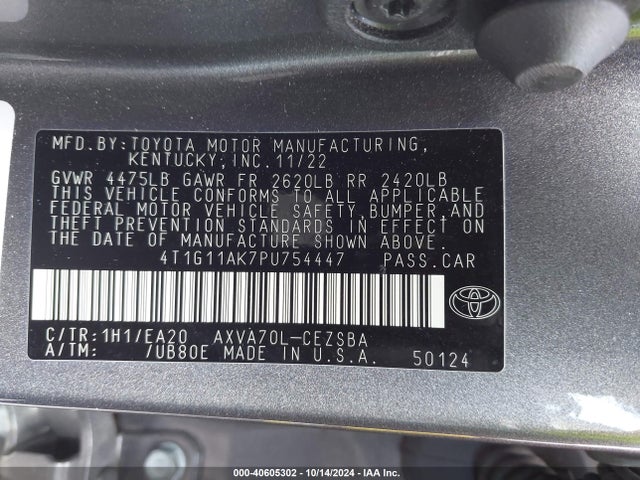 Toyota CAMRY SE 2023 4T1G11AK7PU754447 Image 9