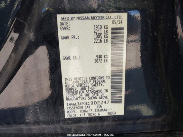 1N4AL3AP0EC902247 Nissan ALTIMA 2.5