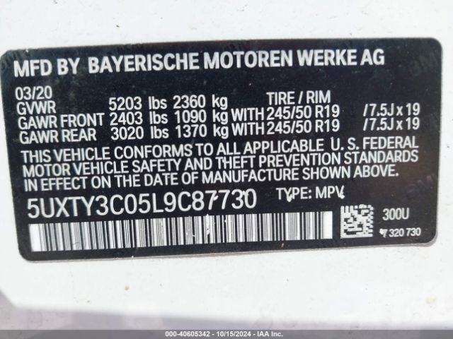 5UXTY3C05L9C87730 BMW X3 Sdrive30i