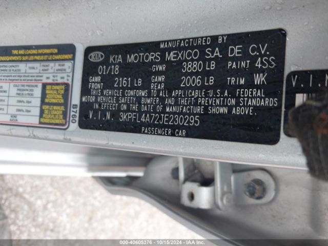 3KPFL4A72JE230295 KIA FORTE LX