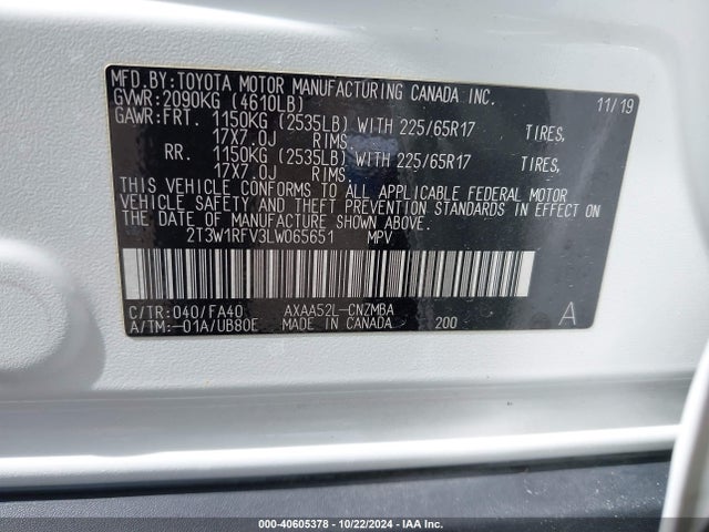 Toyota Rav4 Xle 2020 2T3W1RFV3LW065651 Image 9