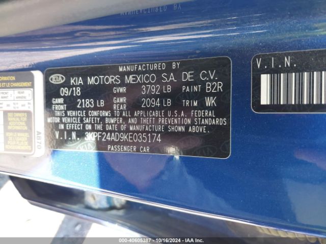 3KPF24AD9KE035174 KIA Forte Lxs