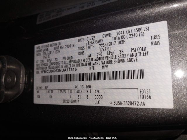 1FMCU9G63NUA17516 Ford ESCAPE SE