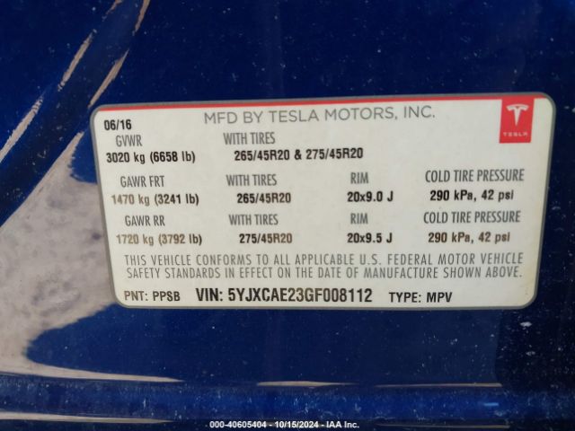 5YJXCAE23GF008112 Tesla MODEL X