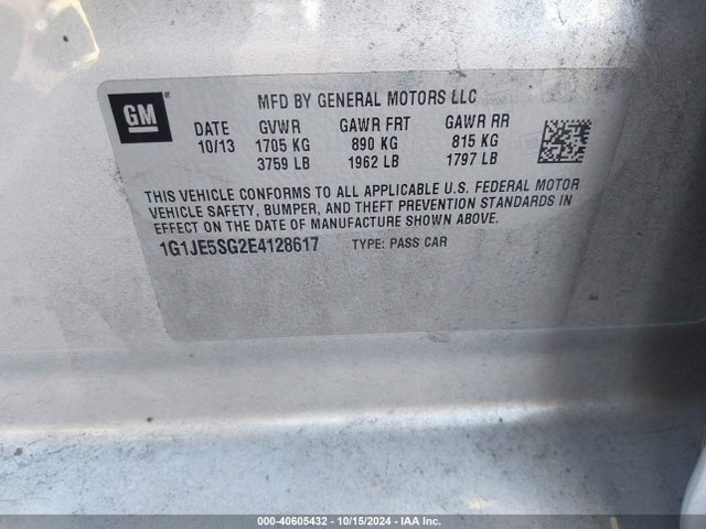 Chevrolet Sonic Ltz Auto 2014 1G1JE5SG2E4128617 Image 9