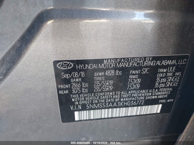 Hyundai Santa Fe Ultimate 2.0t 2019 5NMS53AA3KH036772 Image 9