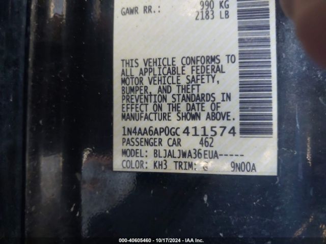 1N4AA6AP0GC411574 Nissan Maxima 3.5 Platinum/3.5 S/3.5 Sl/3.5 Sr/3.5 Sv
