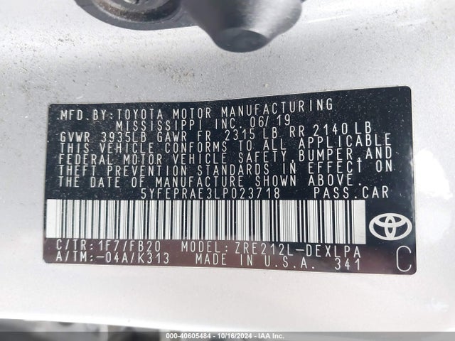 Toyota COROLLA LE 2020 5YFEPRAE3LP023718 Image 9