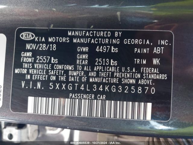 5XXGT4L34KG325870 KIA Optima S