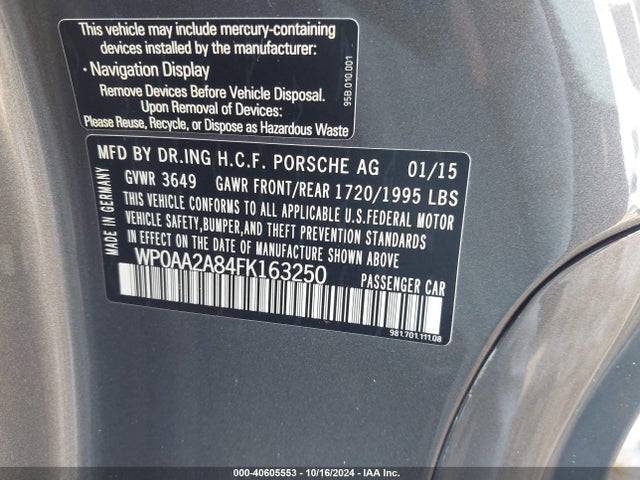 2015 PORSCHE CAYMAN WP0AA2A84FK163250 Photo 8