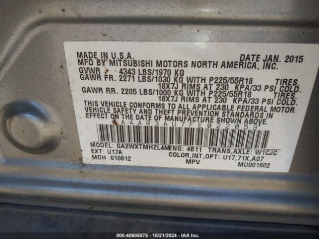 4A4AR3AU7FE022059 Mitsubishi Outlander Sport Es