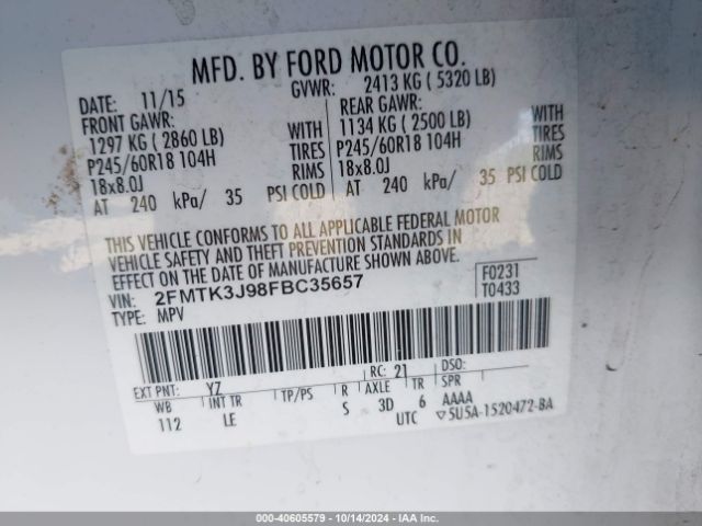 2FMTK3J98FBC35657 Ford EDGE SEL