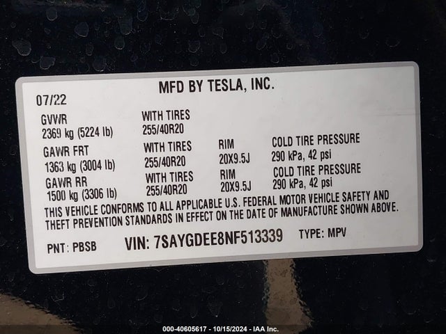 2022 TESLA MODEL Y 7SAYGDEE8NF513339 Photo 8