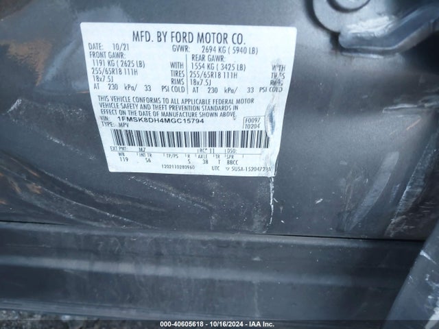 Ford EXPLORER XLT 2021 1FMSK8DH4MGC15794 Image 9