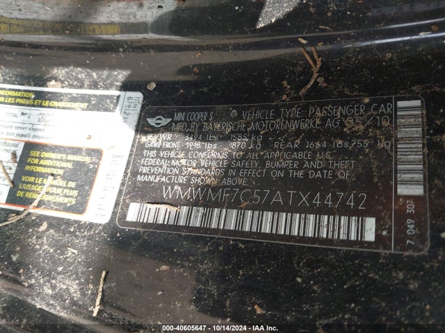 2010 MINI COOPER S WMWMF7C57ATX44742 Photo 8