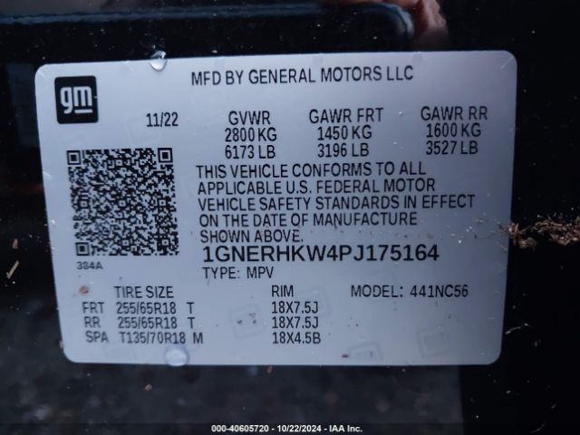 1GNERHKW4PJ175164 Chevrolet Traverse Fwd Lt Leather